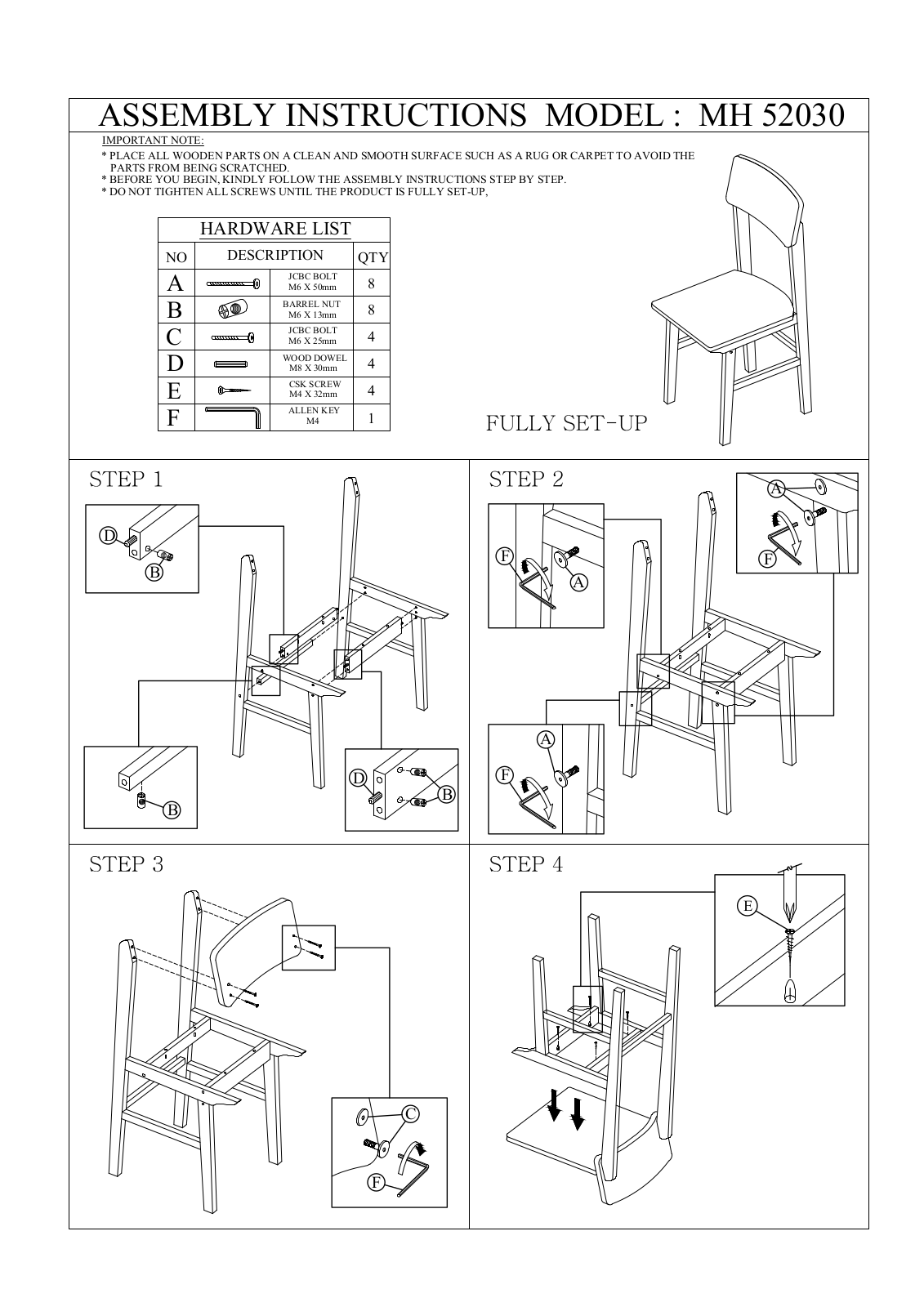 Stool Group MH 52030 ASSEMBLY INSTRUCTIONS