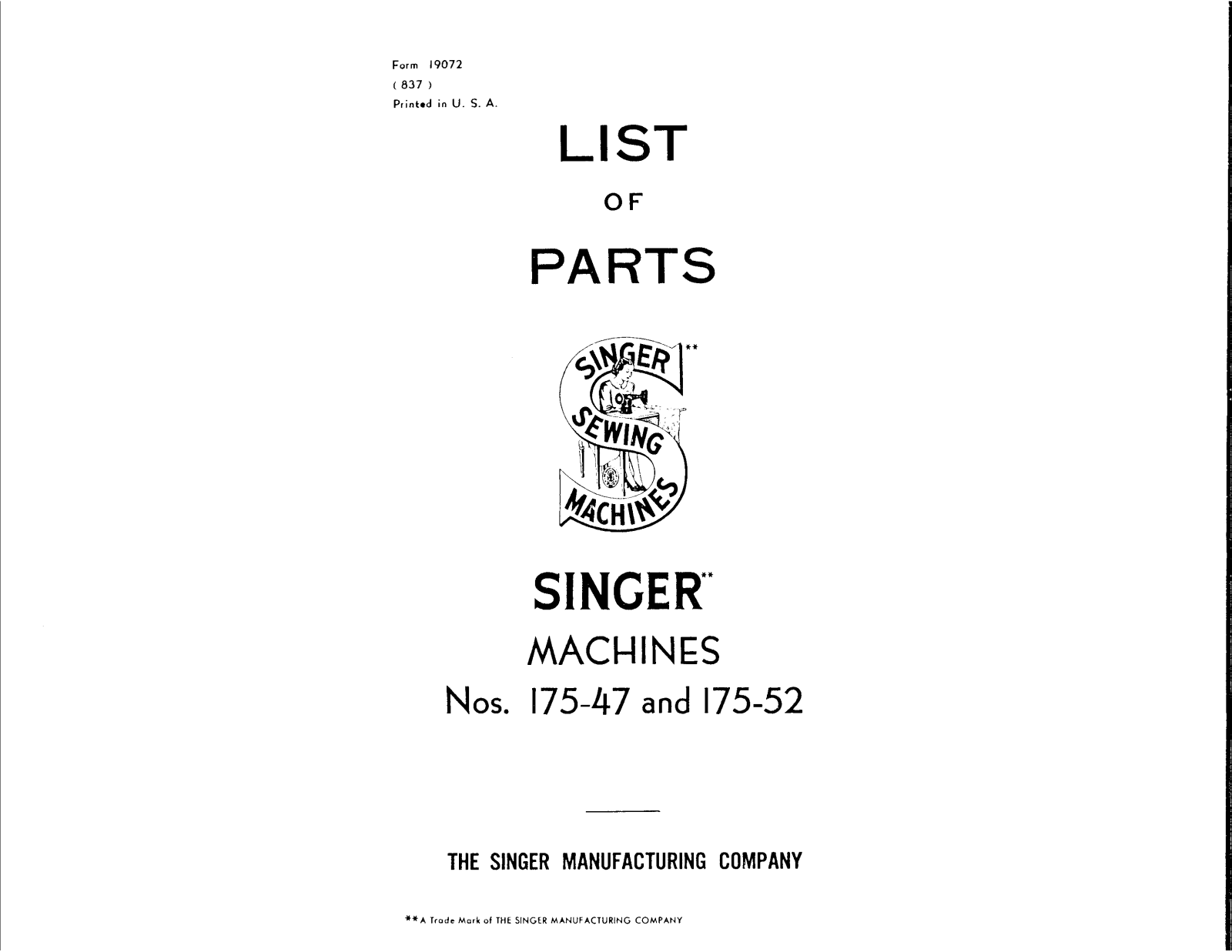 Singer 175-52, 175-47 User Manual