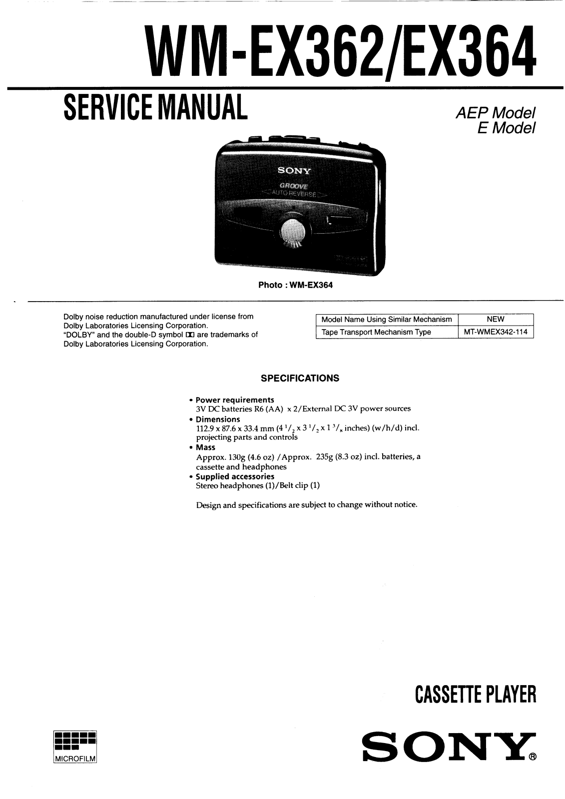 Sony WMEX-364, WMEX-362 Service manual