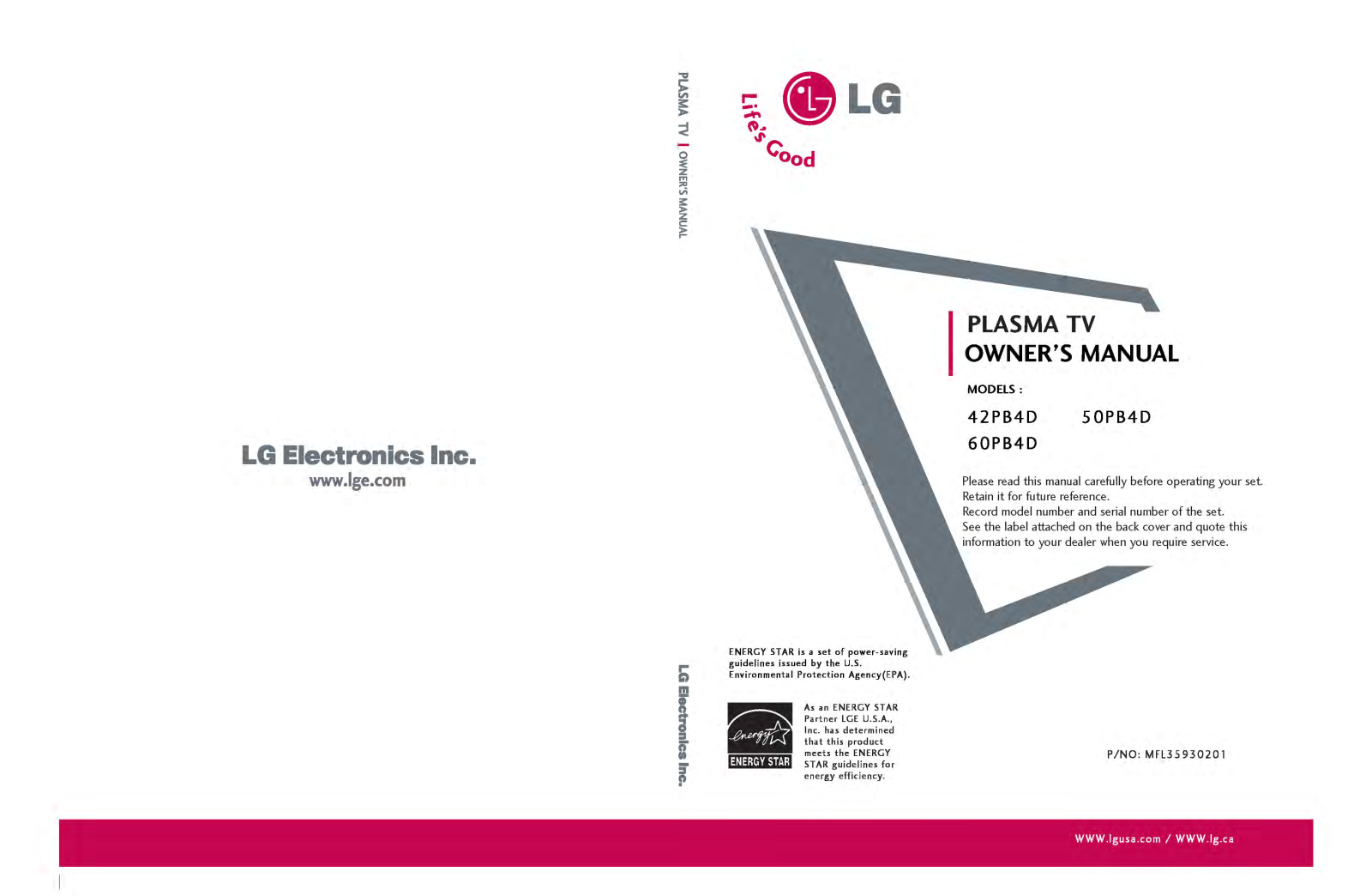 LG 60PB4DTUB User Manual