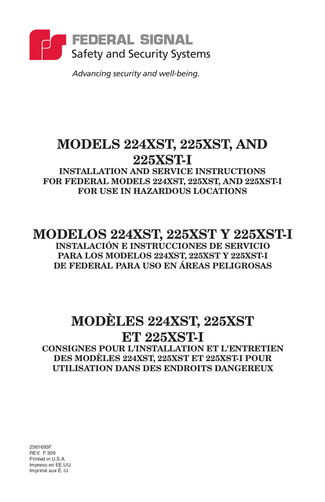 Federal Signal 224XST, 225XST, 225XST-I Installation Guide