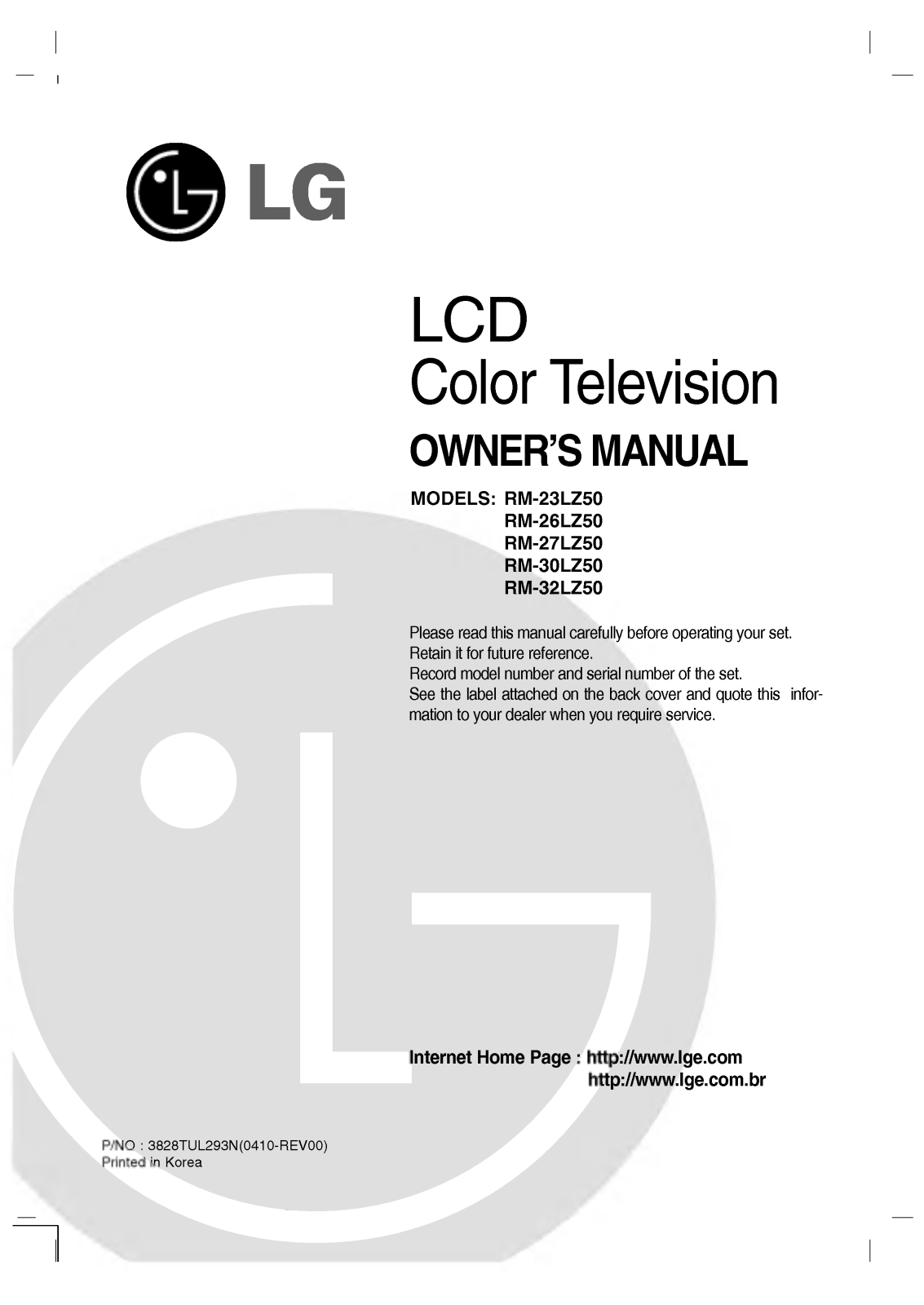 LG RM-32LZ50 Owner's Manual