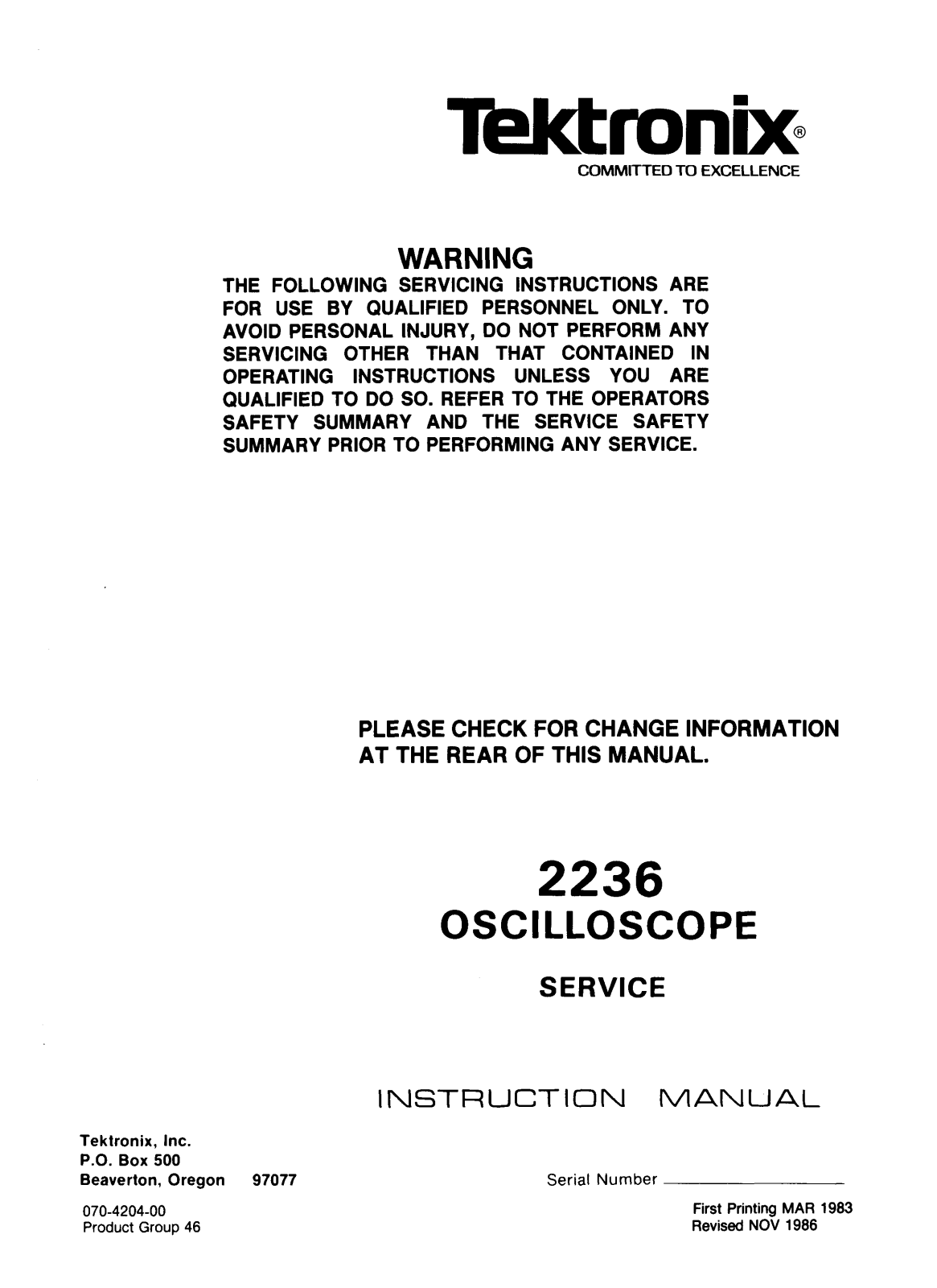 Tektronix 2236 Service Manual