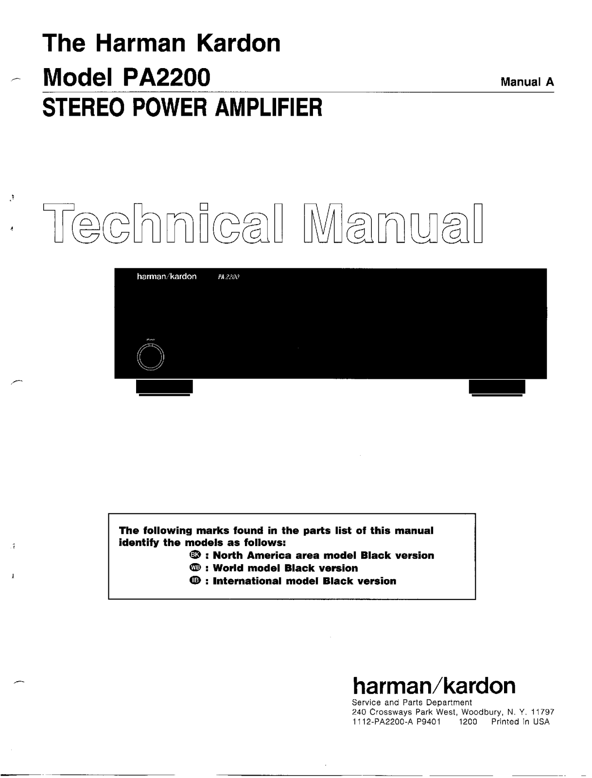 Harman Kardon PA2200 Technical Manual