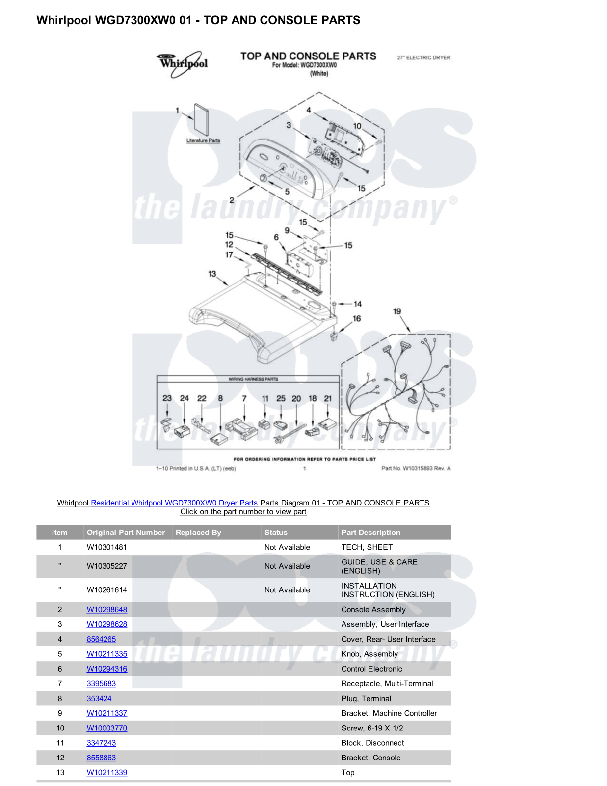 Whirlpool WGD7300XW0 Parts Diagram