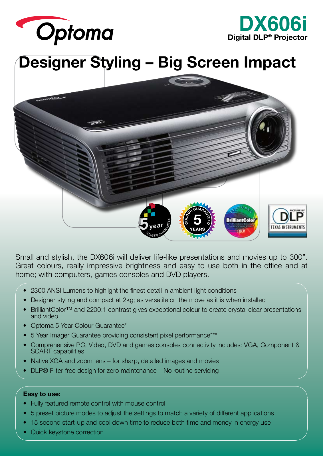 Optoma DX606i Product Sheet