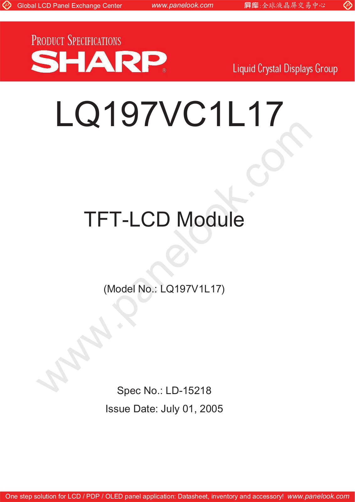 SHARP LQ197VC1L17 Specification