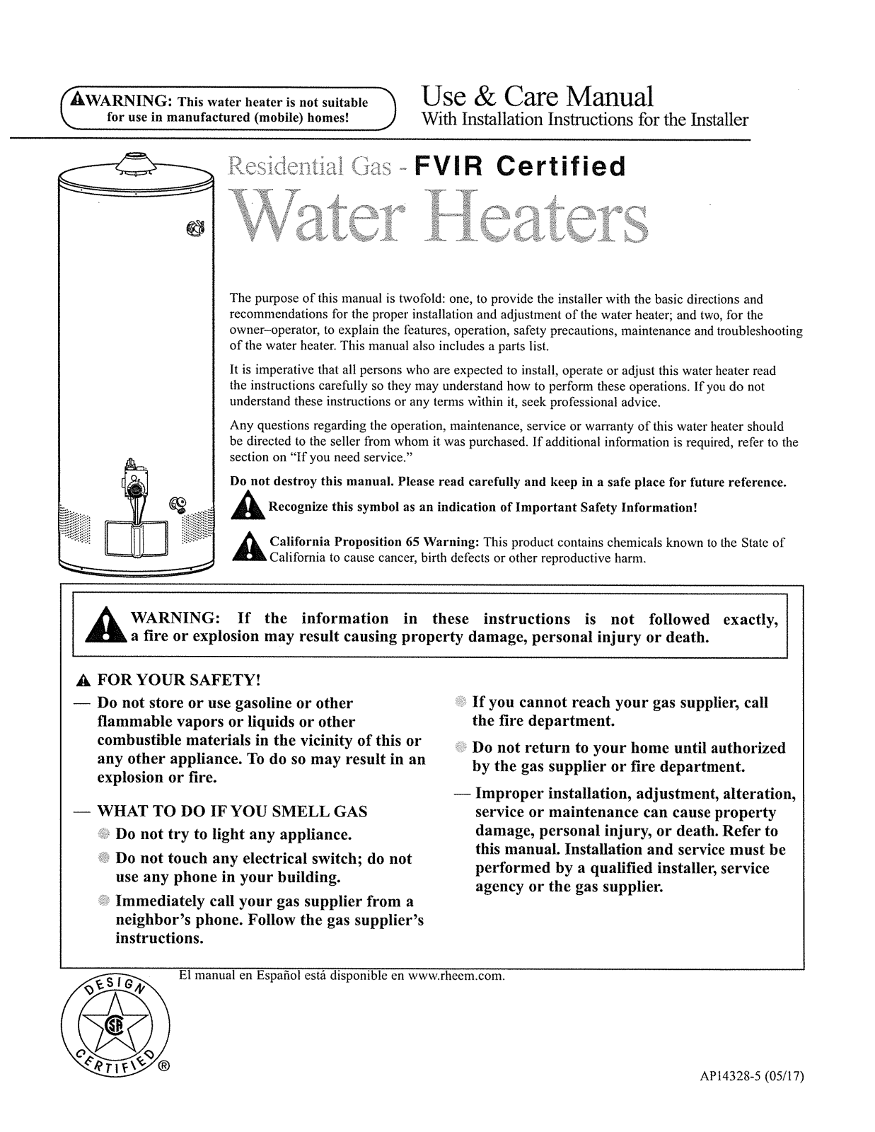 Rheem PROPLUSG50S40NRH61, PROPLUSG50S36PRH61 Maintance Manual