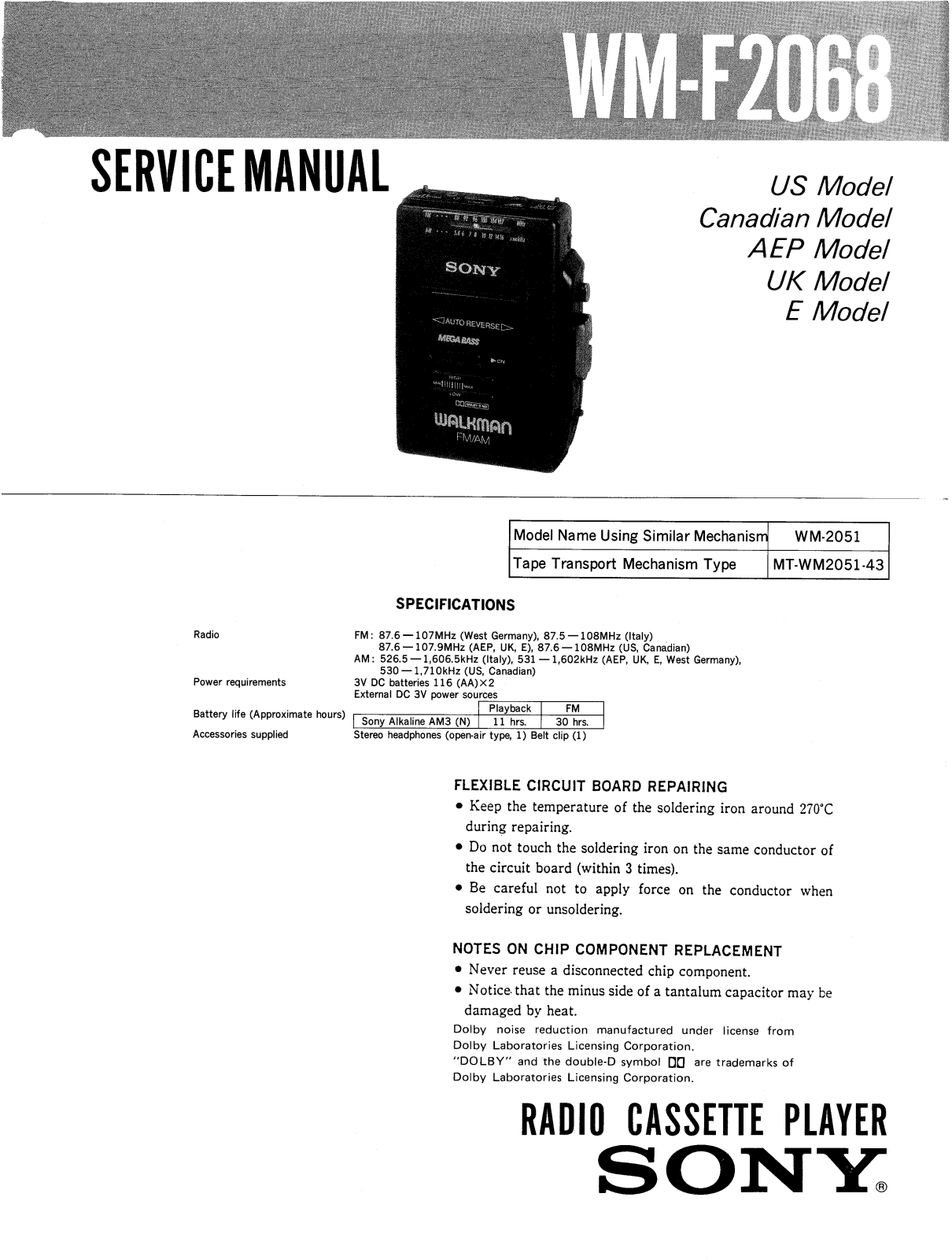 Sony WMF-2068 Service manual