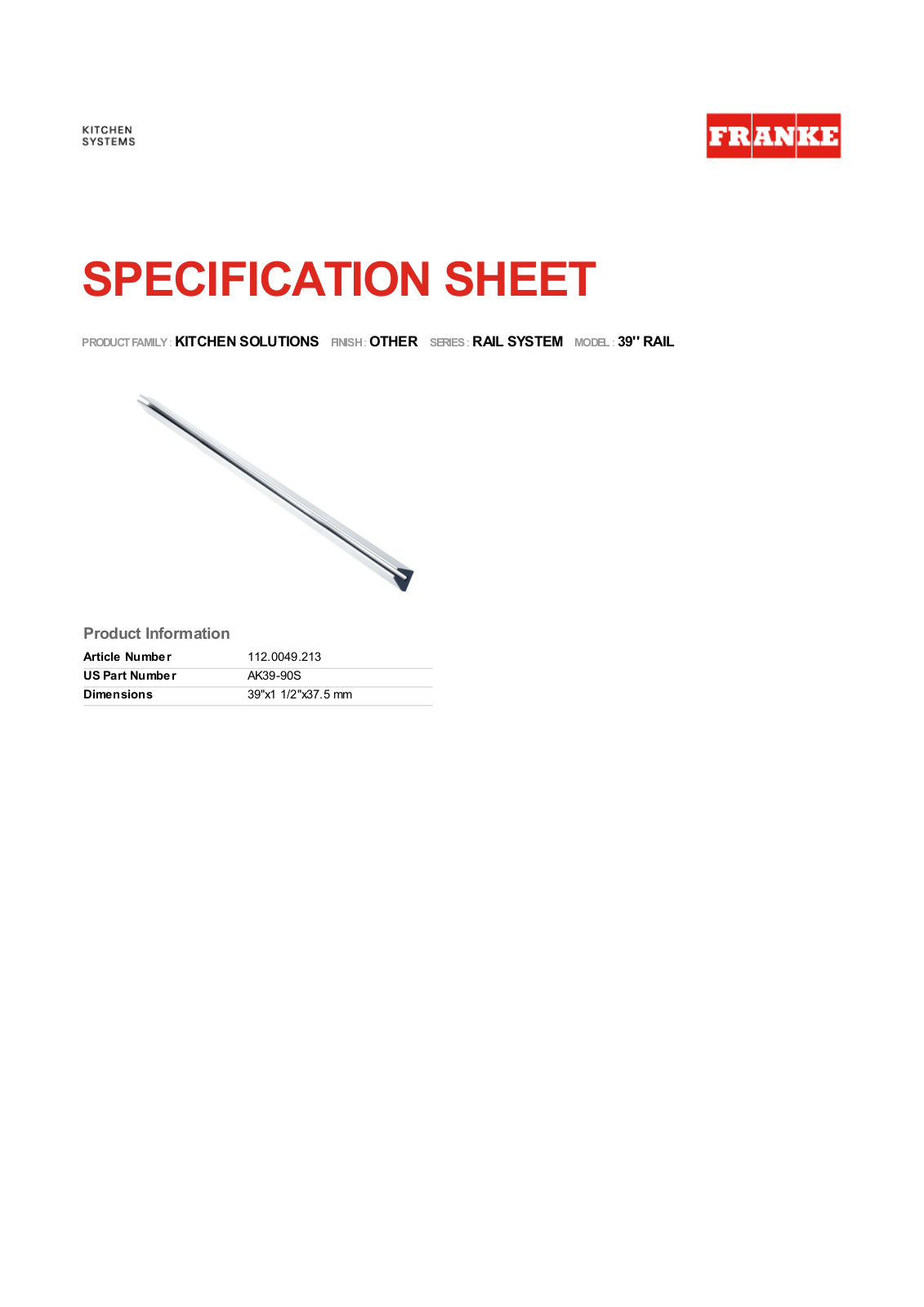 Franke Foodservice 39 RAIL User Manual