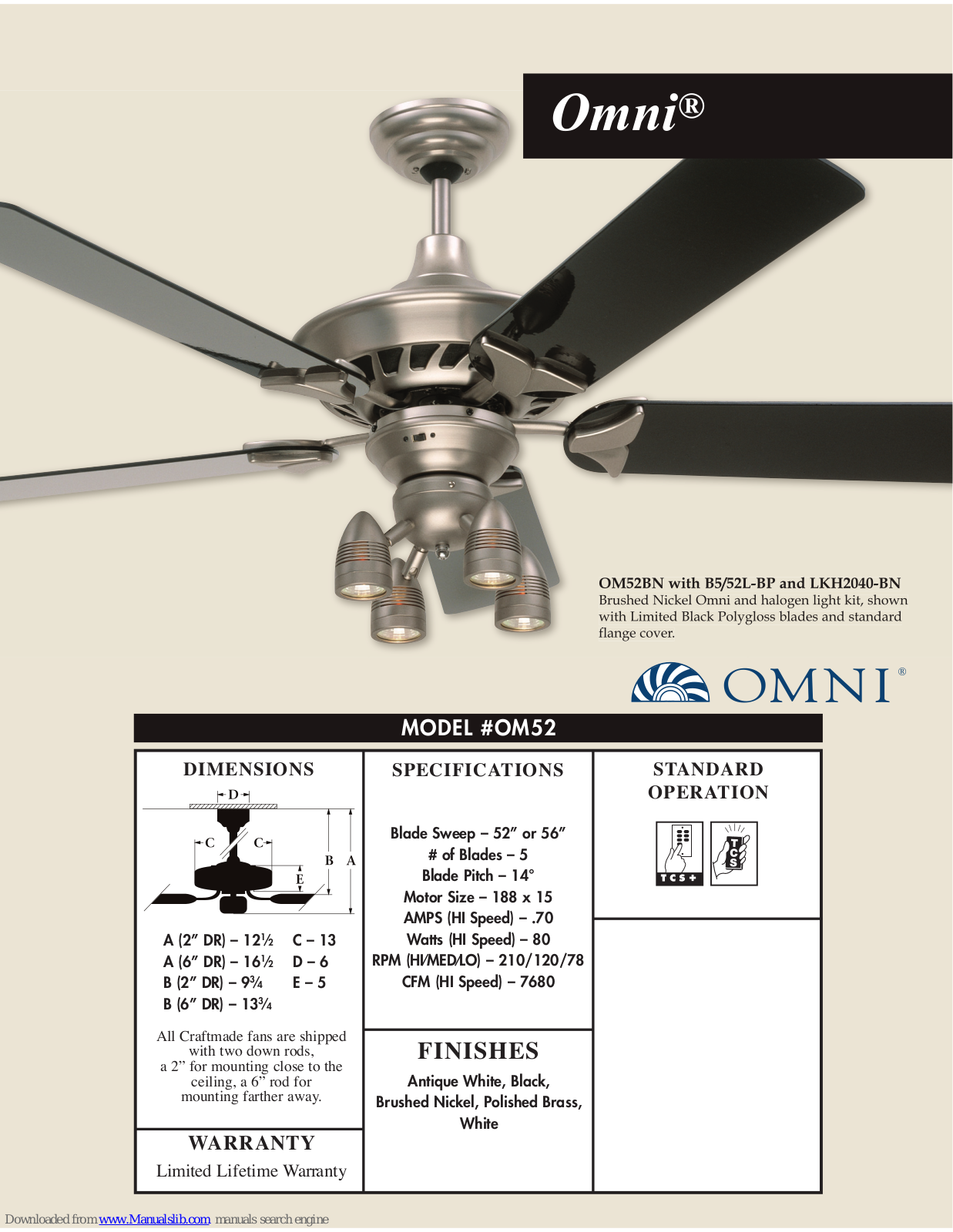 Craftmade OM52 Specifications - ManualMachine.com