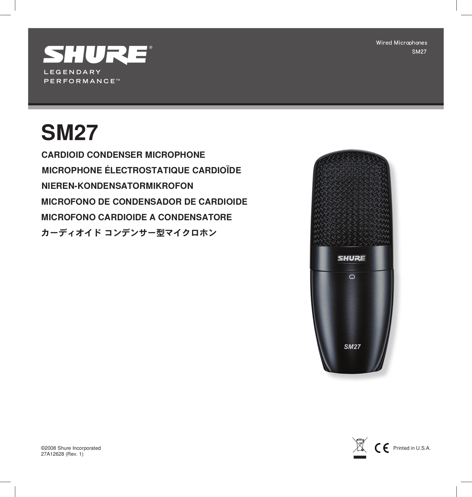 Shure SM27-SC Quick Start Guide