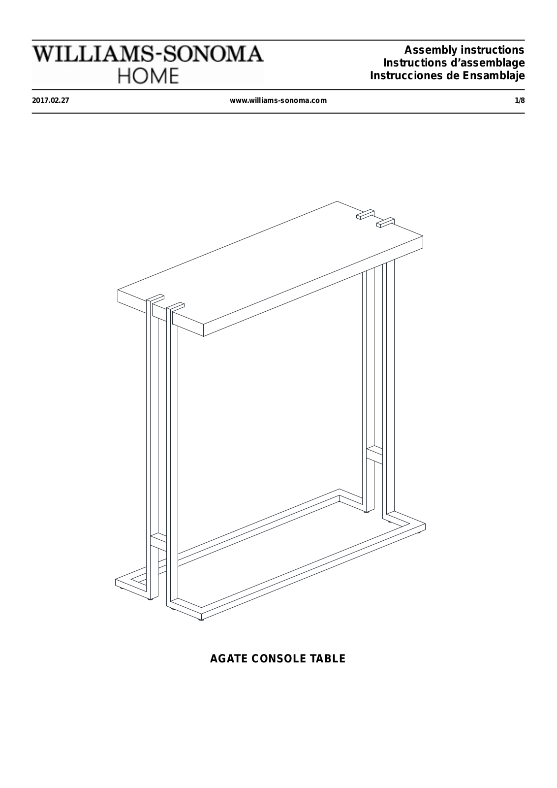 Williams Sonoma AGATE CONSOLE TABLE Assembly Instructions - ManualMachine.com