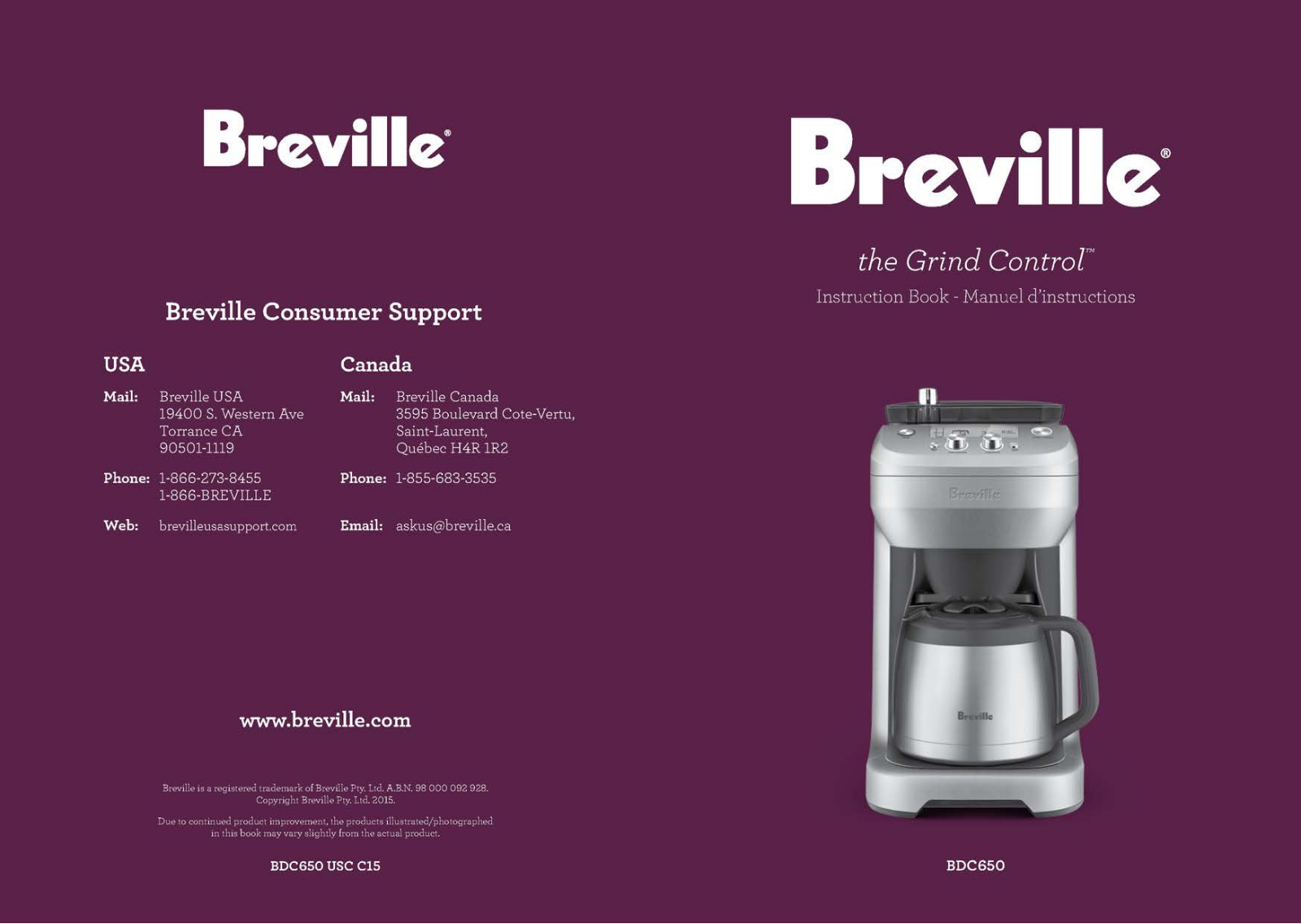 Breville BDC650BSS Instruction Handbook