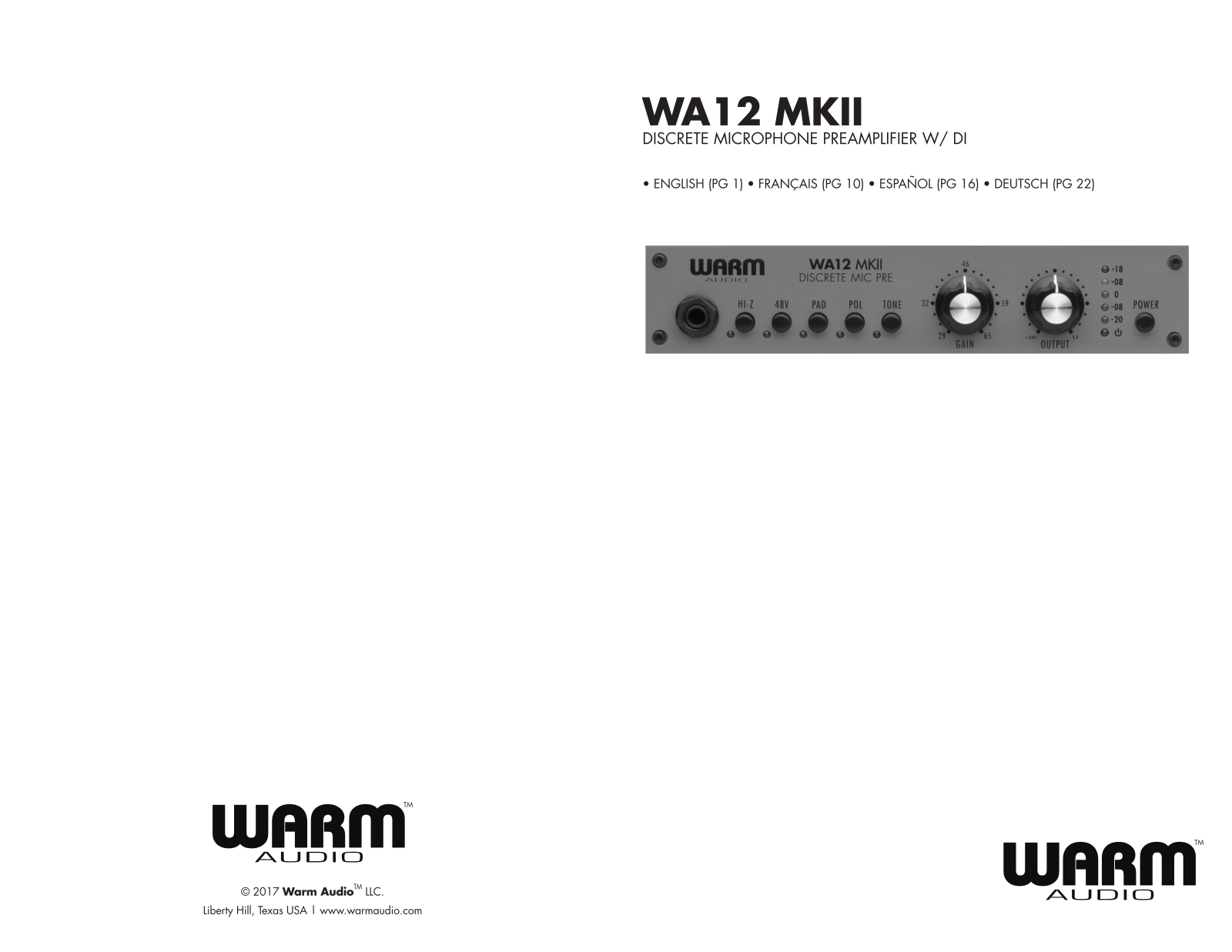 Warm Audio WA12 MKII User manual