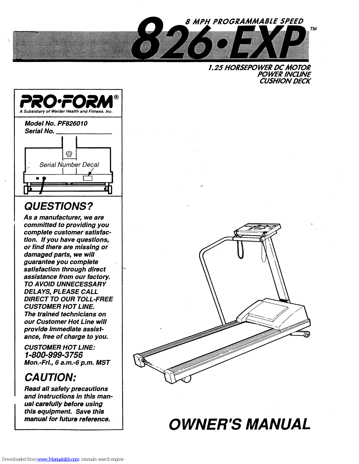 Pro-Form 826 Exp, PF26010 Owner's Manual