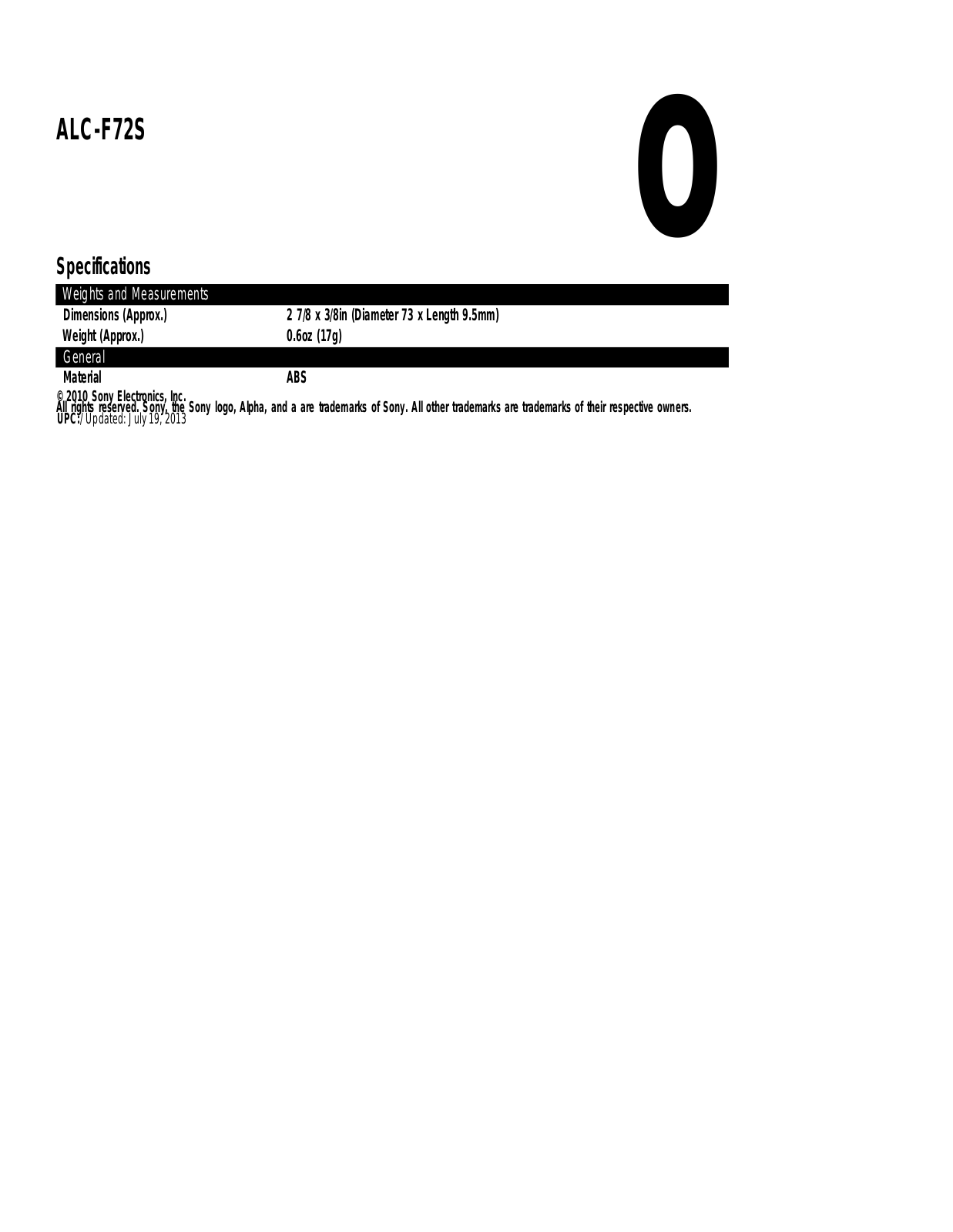 Sony ALC-F72S User Manual