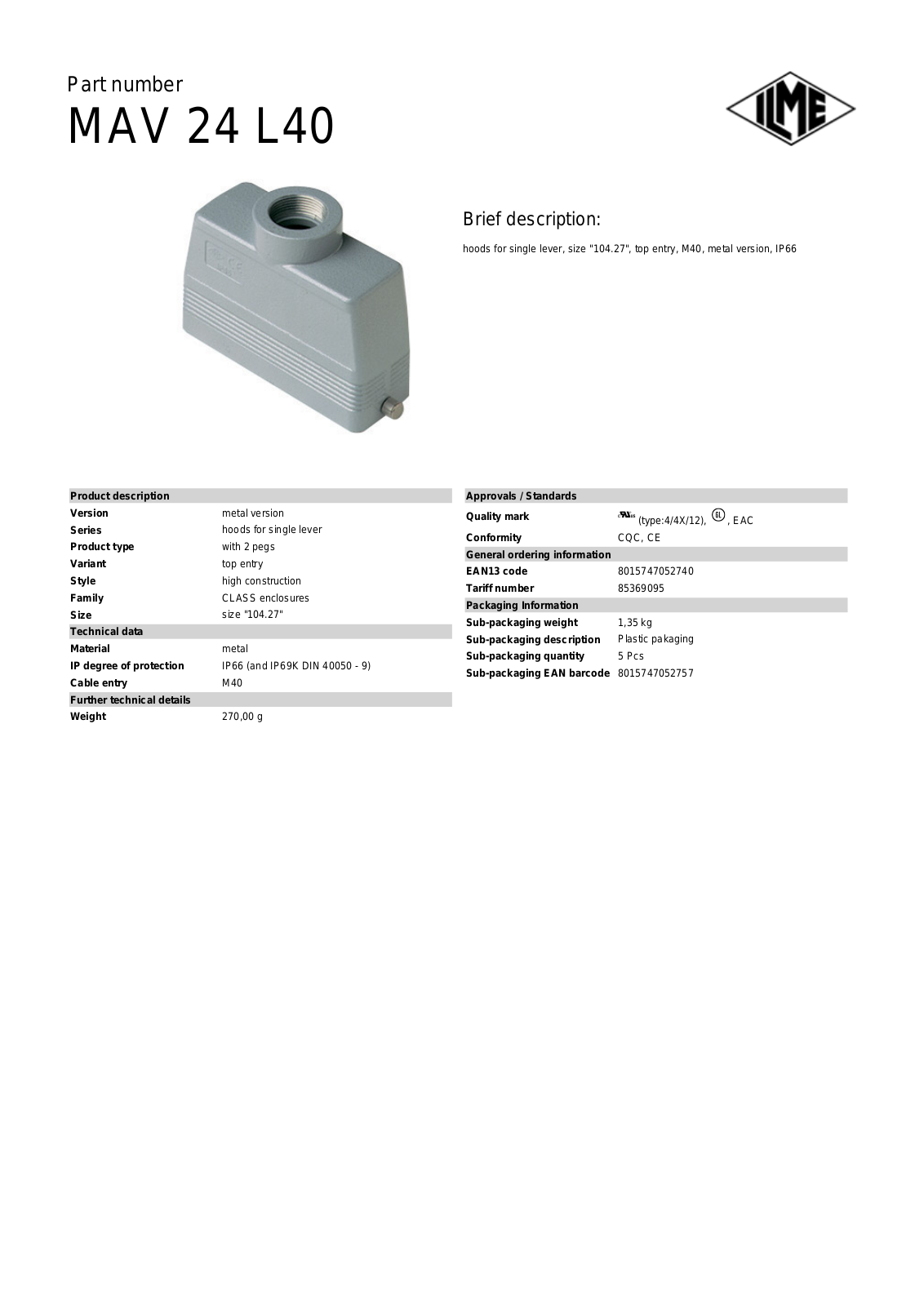 ILME MAV-24L40 Data Sheet