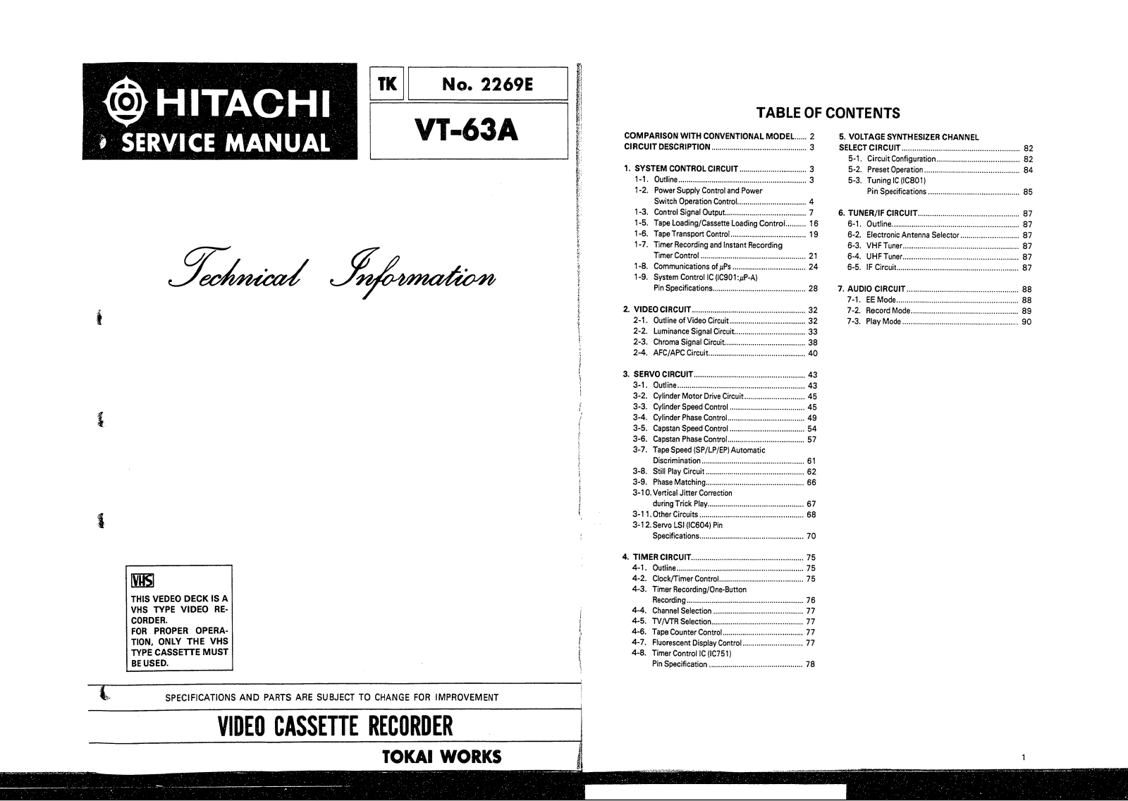 Hitachi VCR VT63A1 Schematic