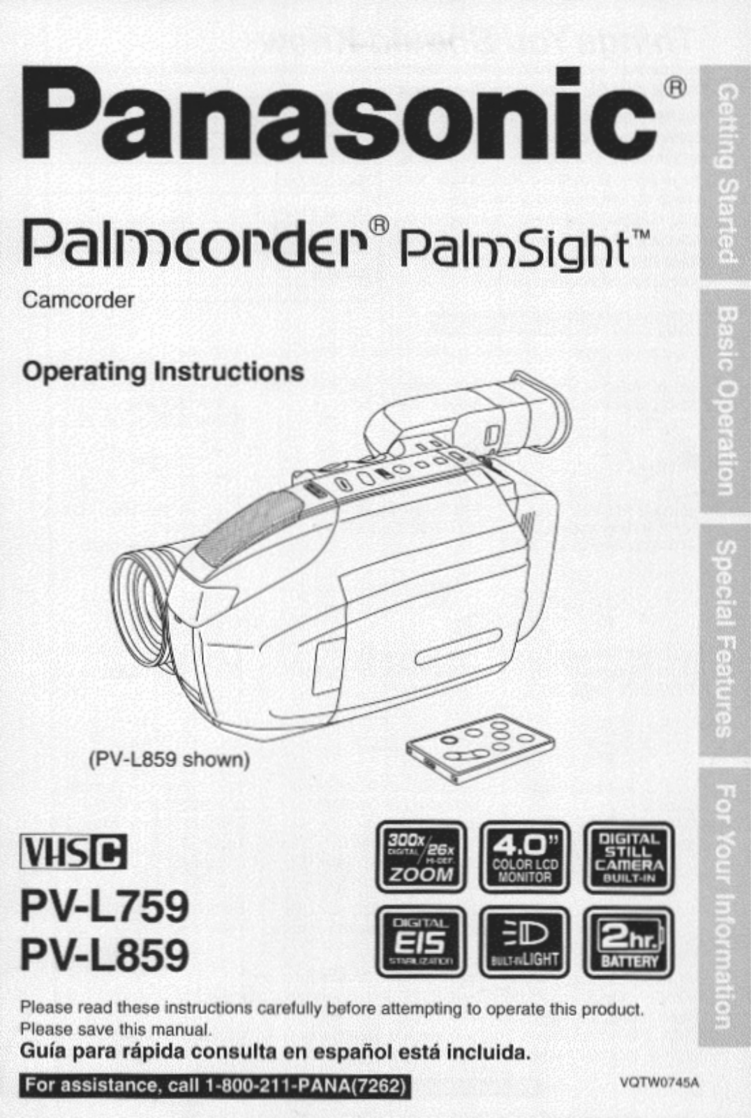 Panasonic PV-L759, PV-L859 Operating Instruction