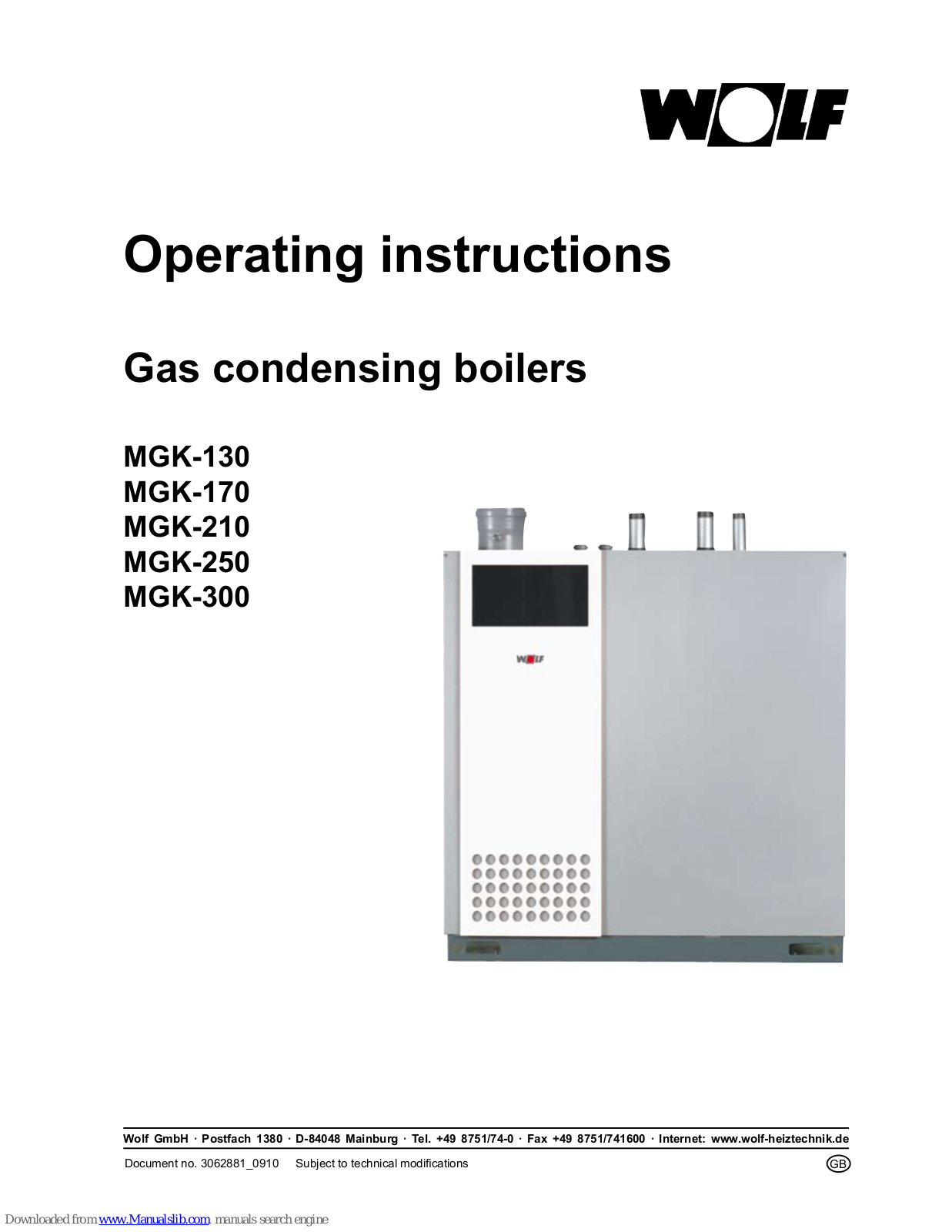 Wolf MGK-130, MGK-170, MGK-210, MGK-250, MGK-300 Operating Instructions Manual