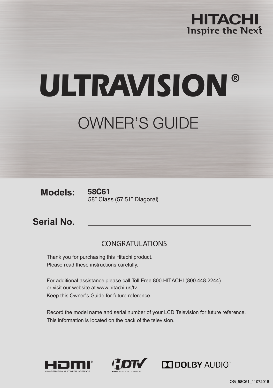 Hitachi 58C61 User Manual