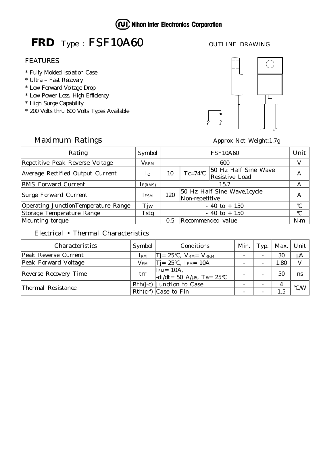 Datasheet FSF10A60 Datasheet (NIHON) - ManualMachine.com
