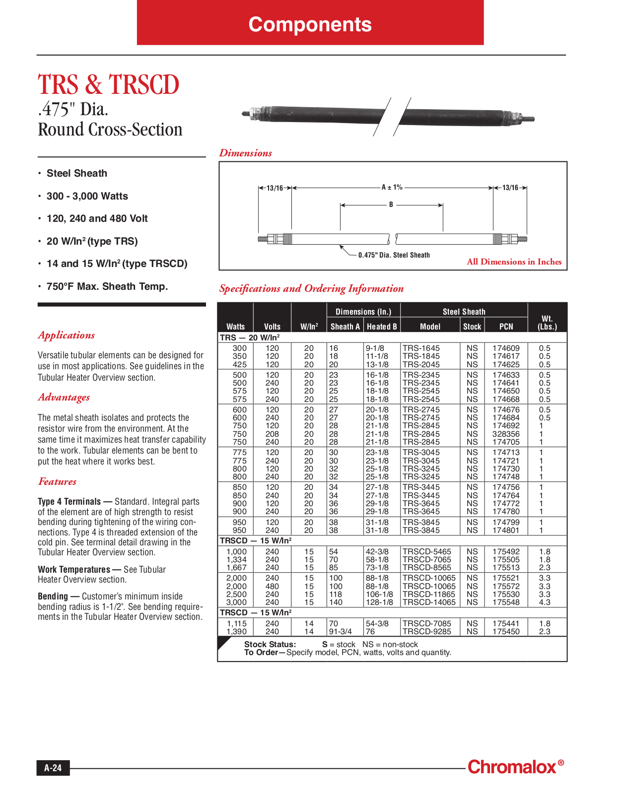 Chromalox TRS, TRSCD Catalog Page