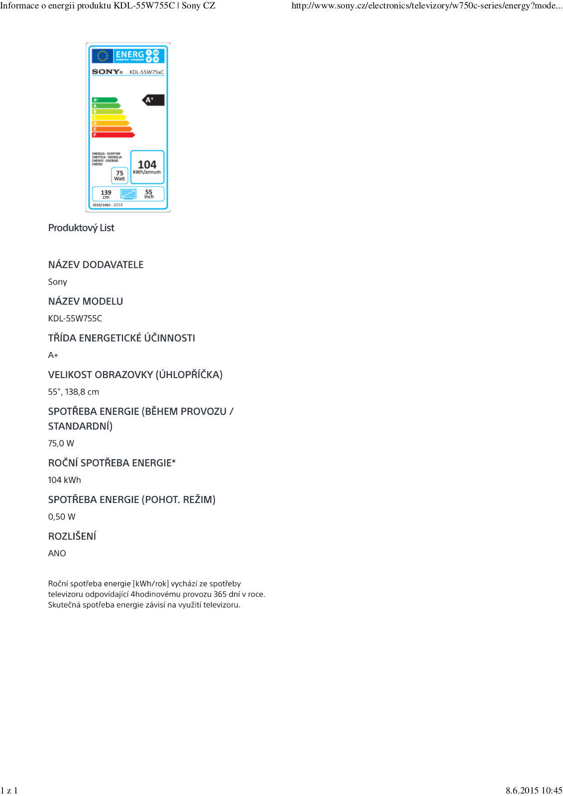 Sony KDL-55W755 User Manual