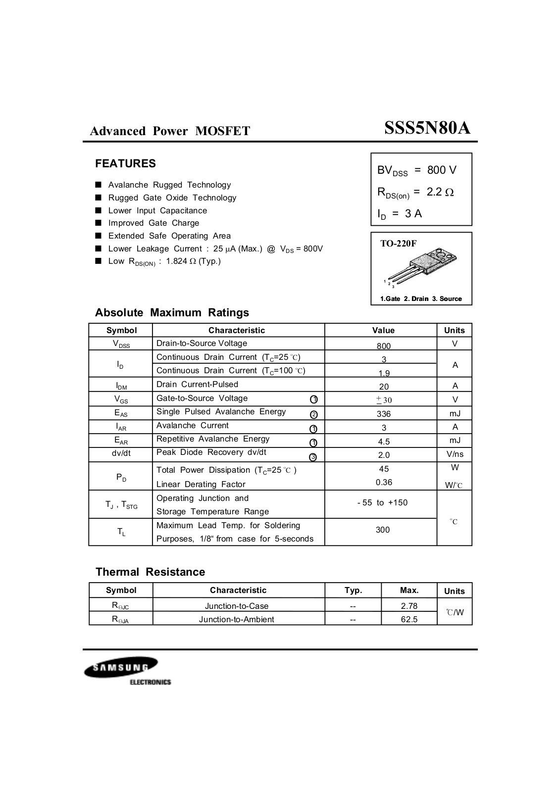 Samsung sss5n80a Datasheet - ManualMachine.com