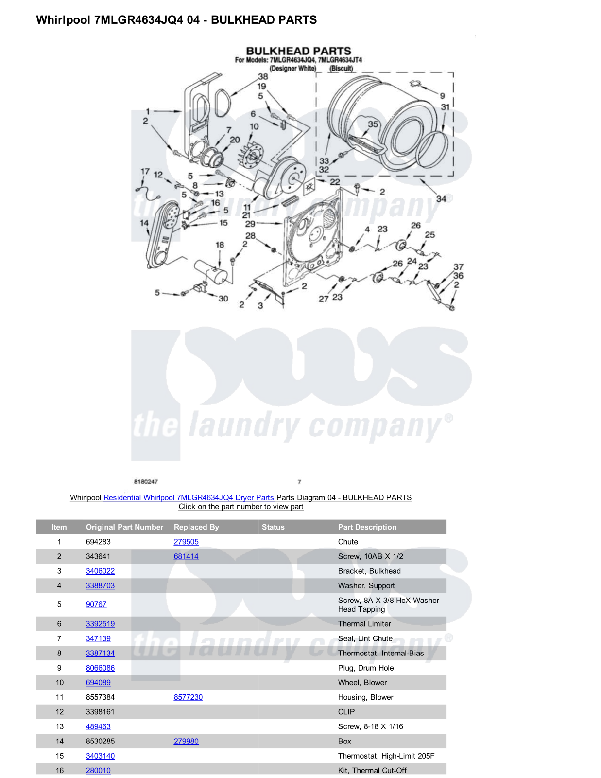 Whirlpool 7MLGR4634JQ4 Parts Diagram