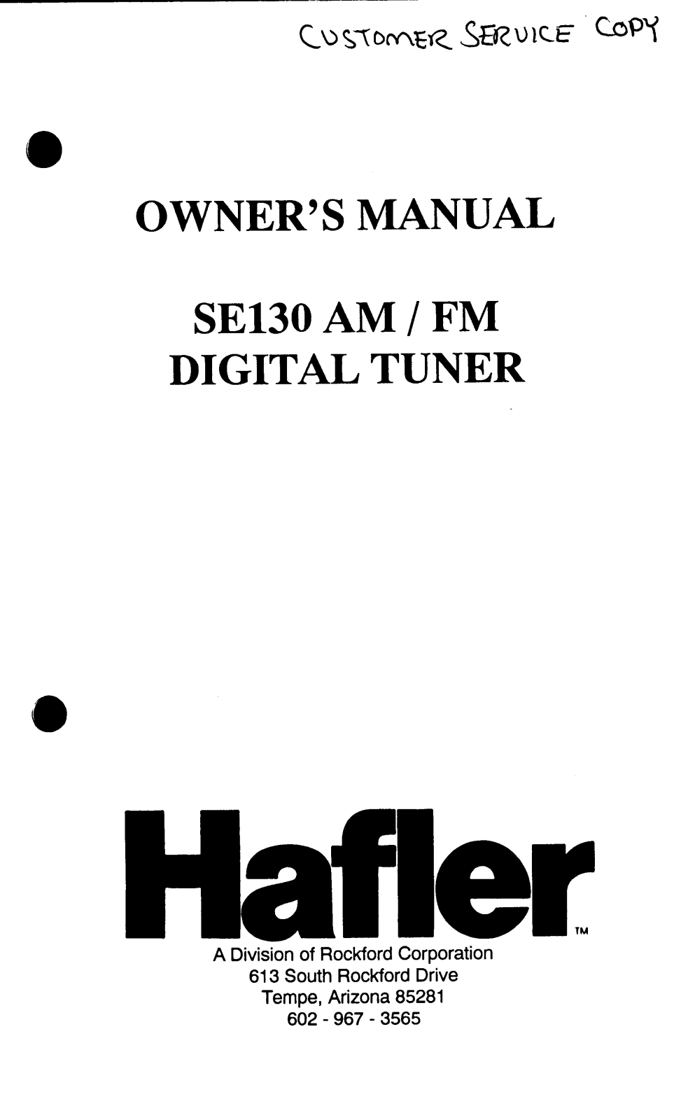 Hafler SE-130 Owners manual