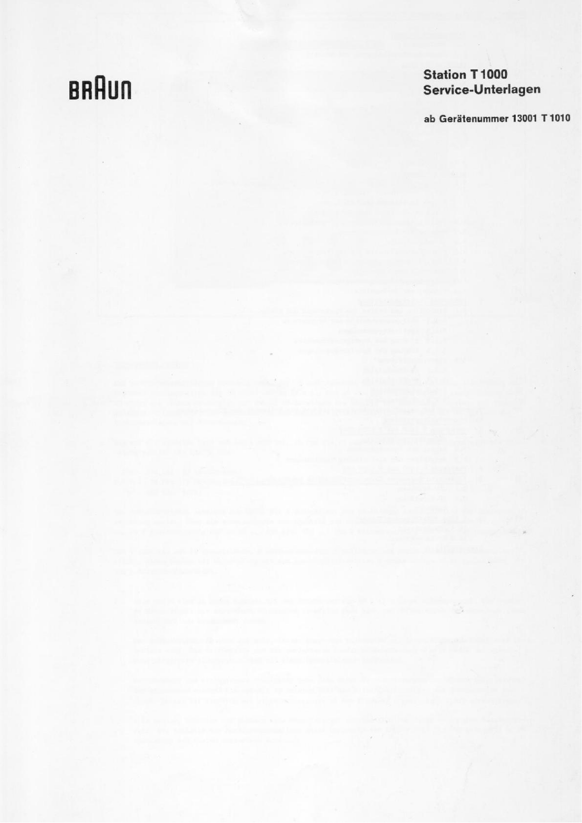 Braun T-1000 Service Manual