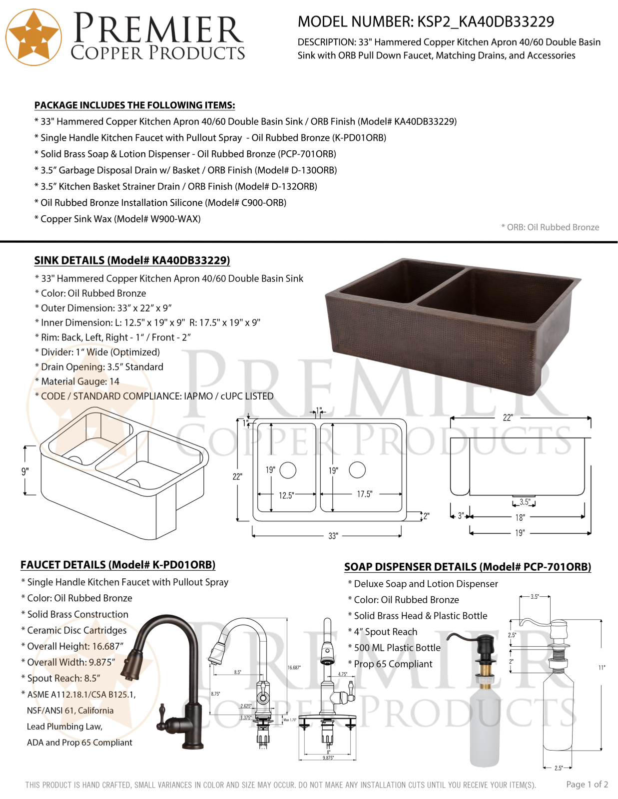 Premier Copper Products IER1425 Specifications - ManualMachine.com