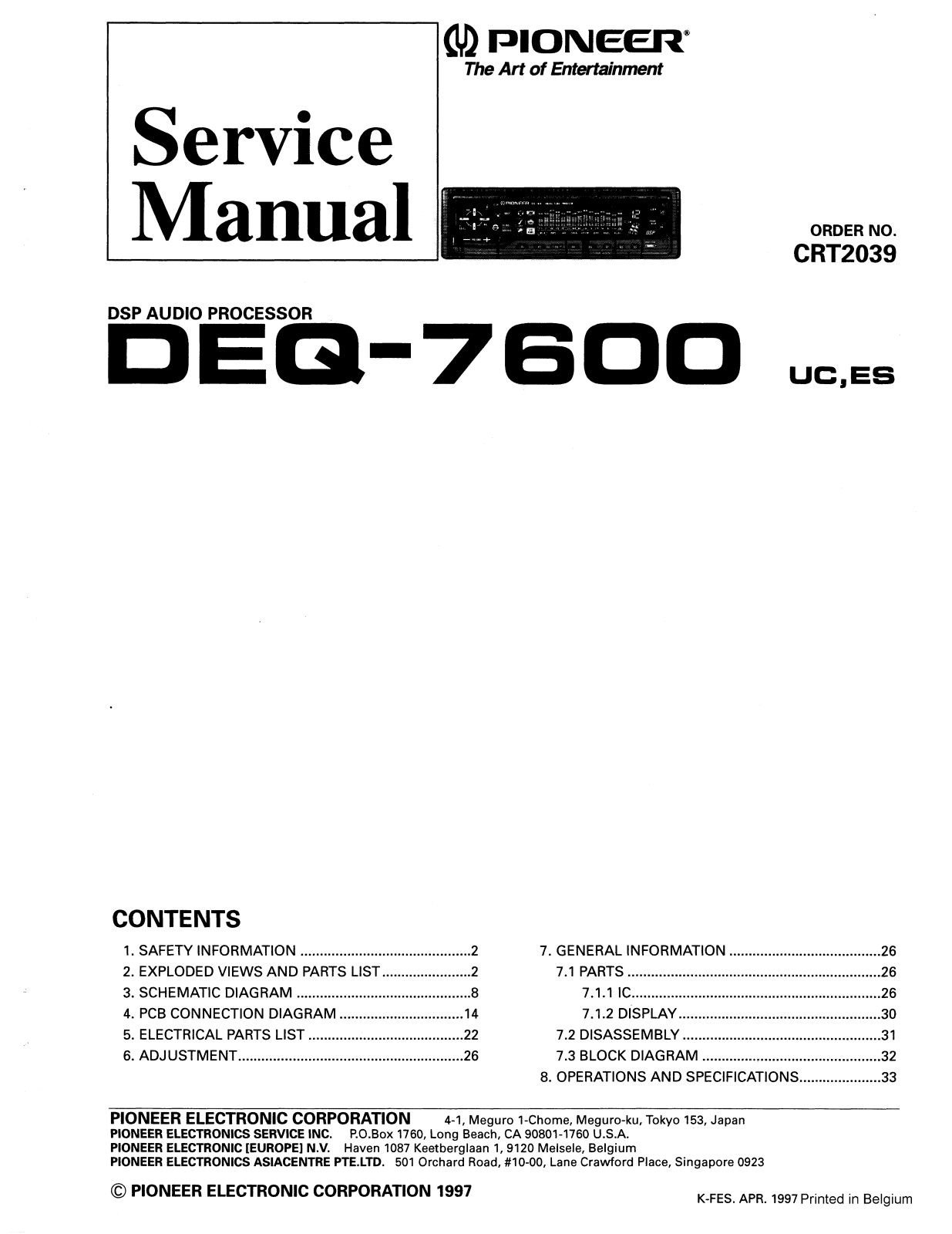 Pioneer DEQ-7600 Service manual