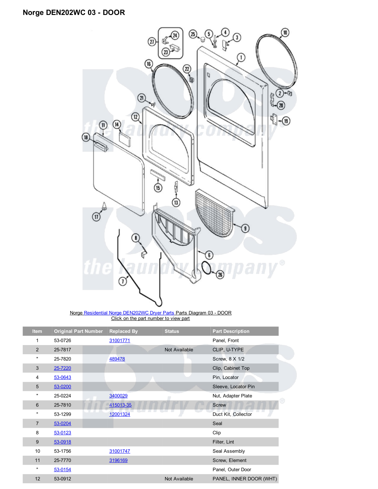 Norge DEN202WC Parts Diagram