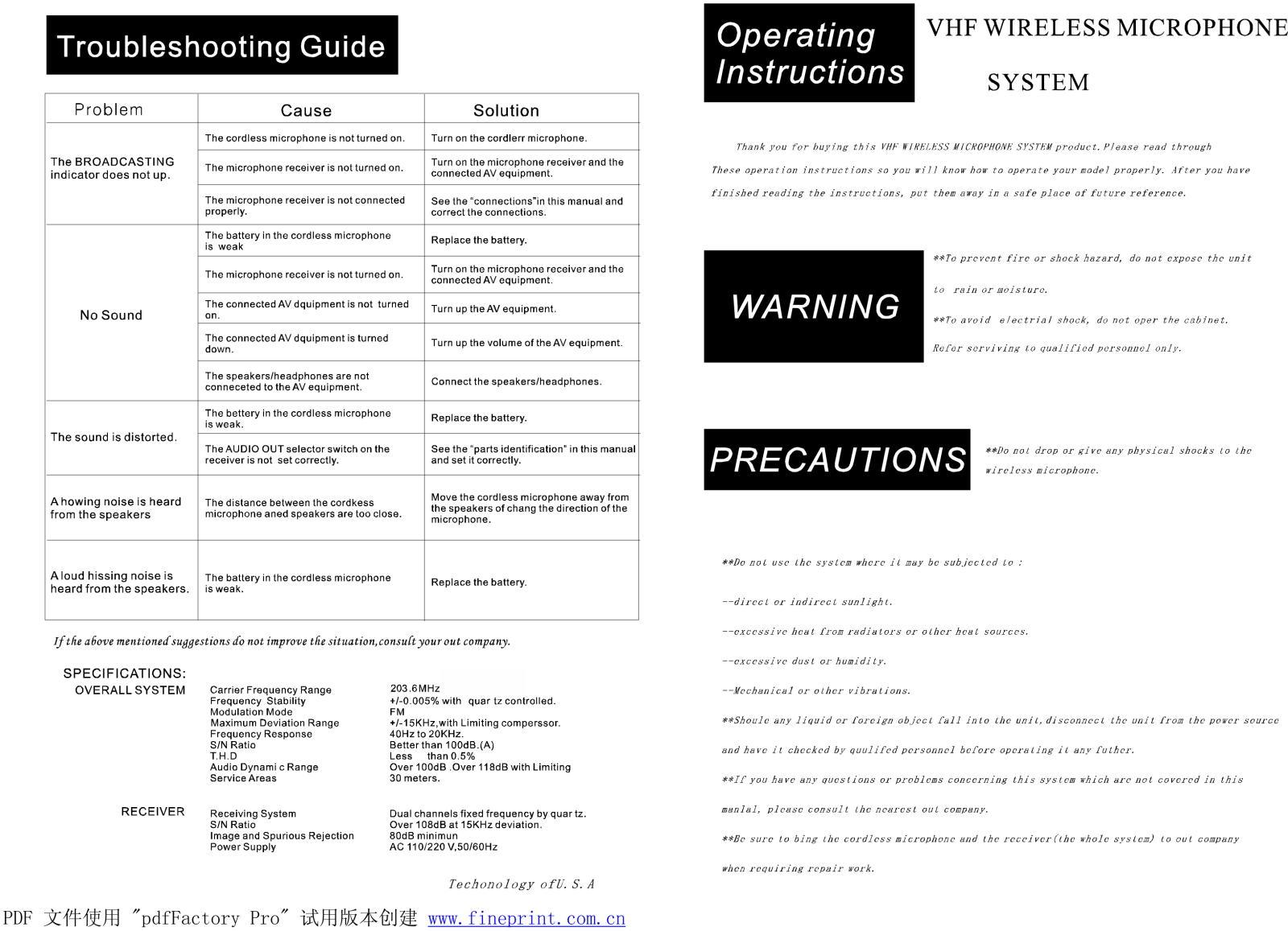 JOYAUDIO W1506D User Manual