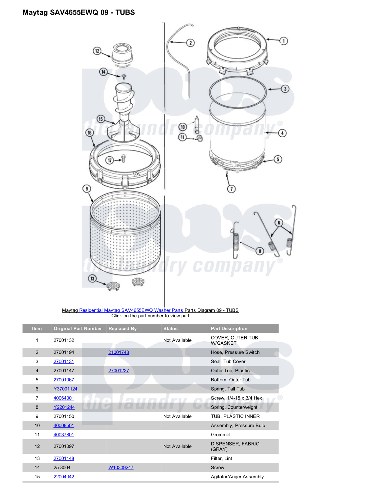 Maytag SAV4655EWQ Parts Diagram