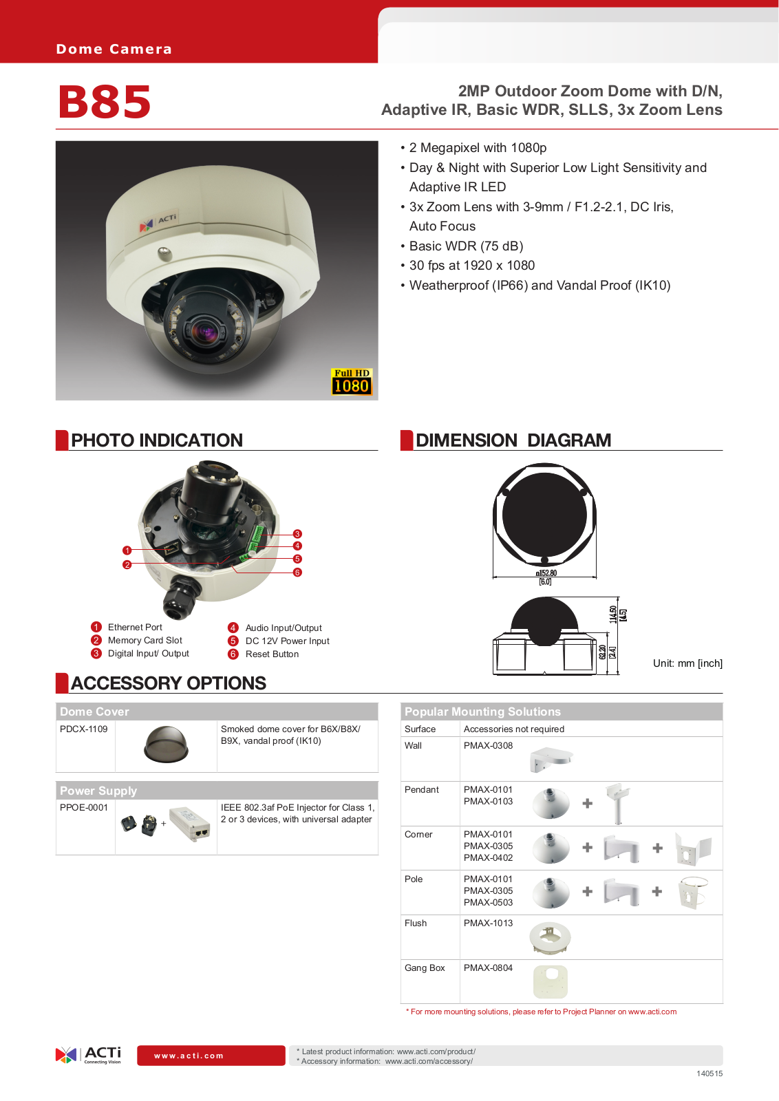 ACTi B85 Specsheet