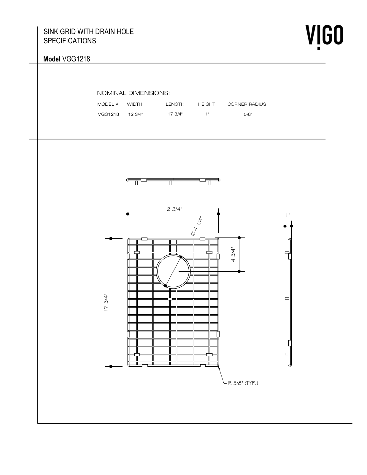 Vigo VG15266, VG15210, VG15208, VG15212, VG15215 Specifications