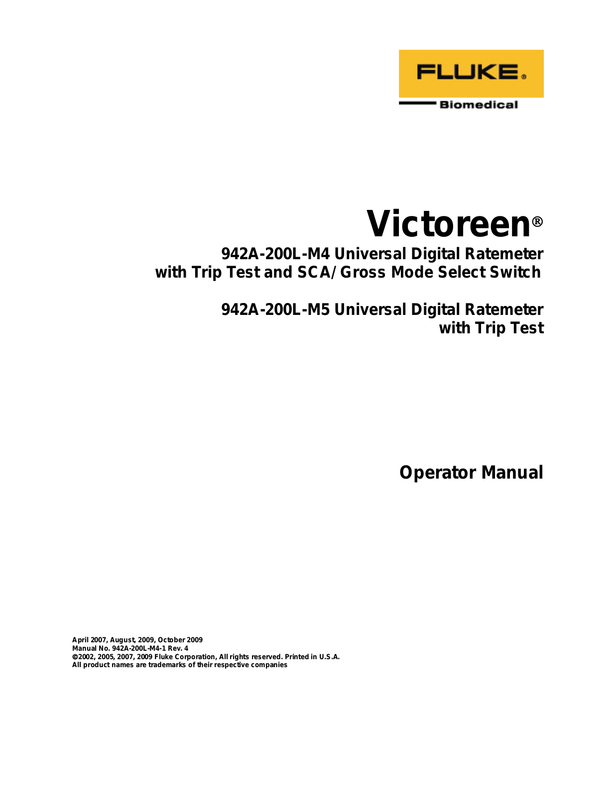 Fluke 942A-200L-M4 User Manual