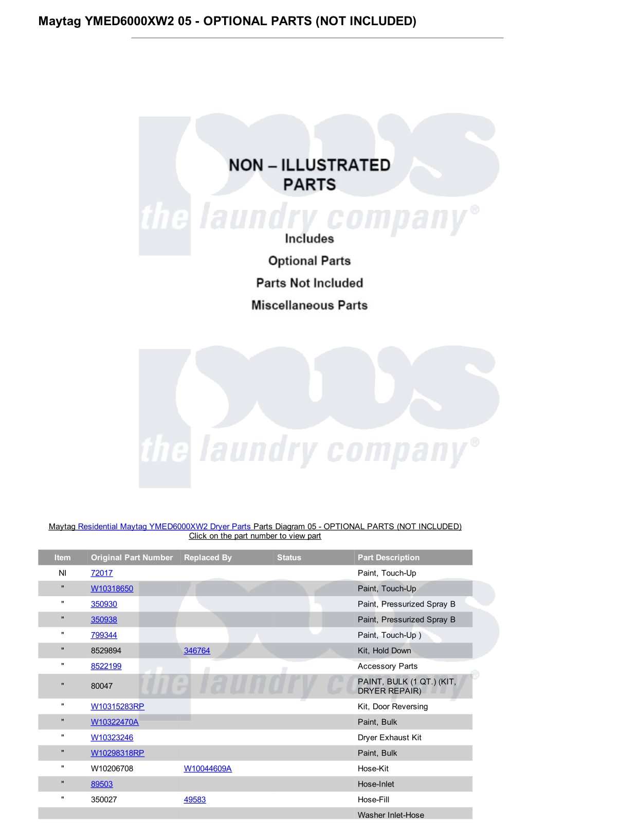 Maytag YMED6000XW2 Parts Diagram