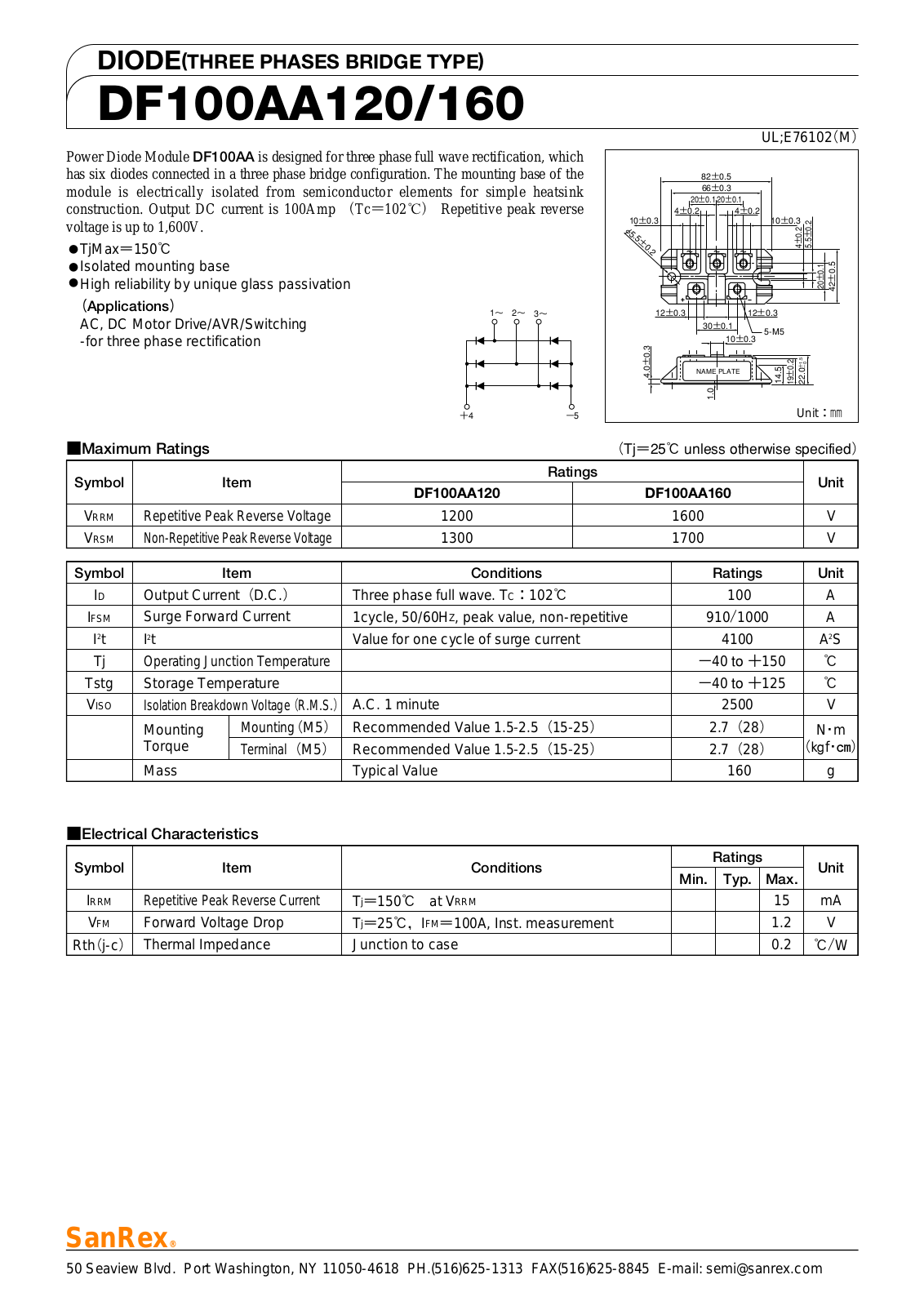 Sanrex-Sansha Electric Manufacturing DF100AA120, DF100AA160 Data Sheet