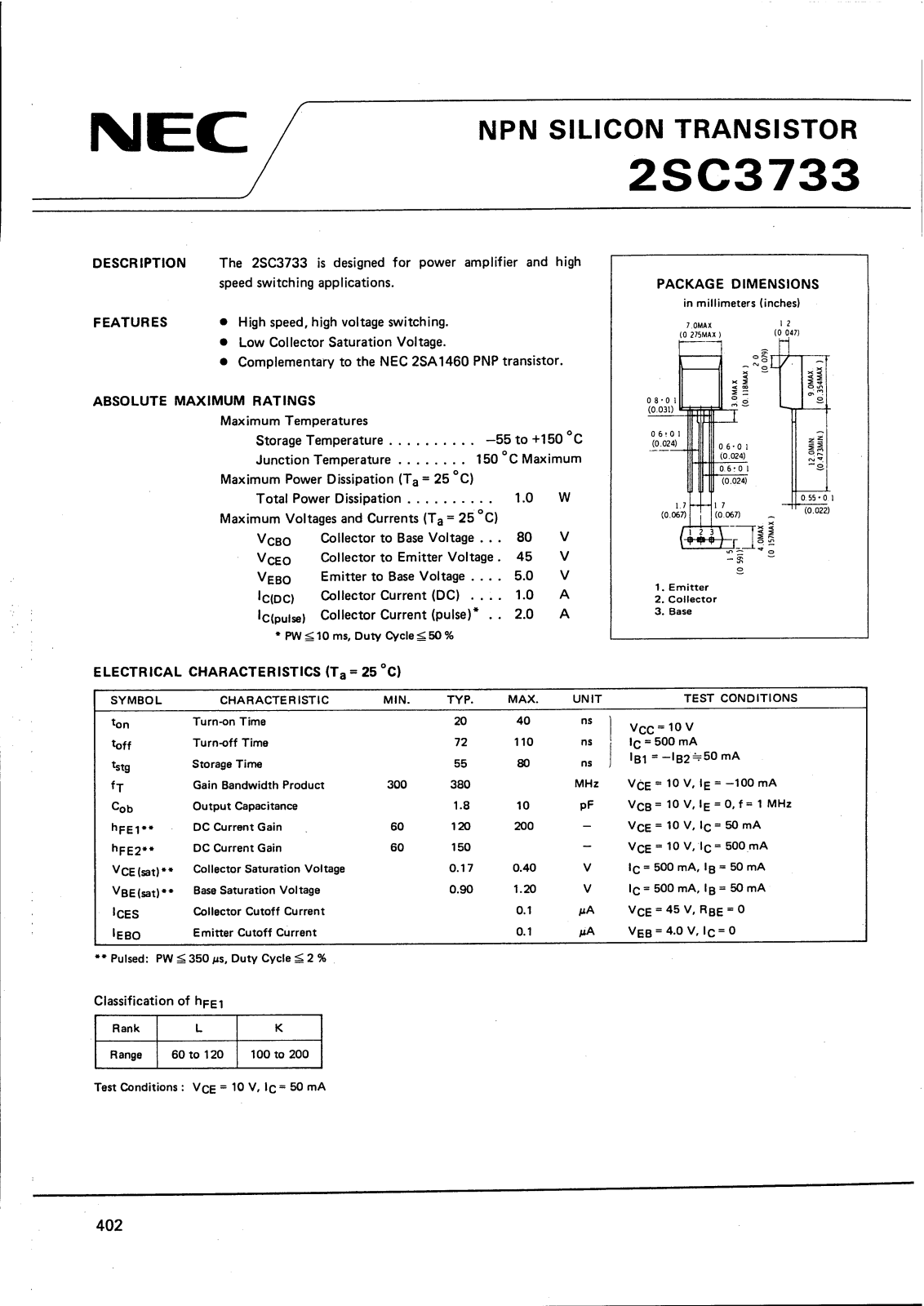 NEC 2SC3733 Datasheet