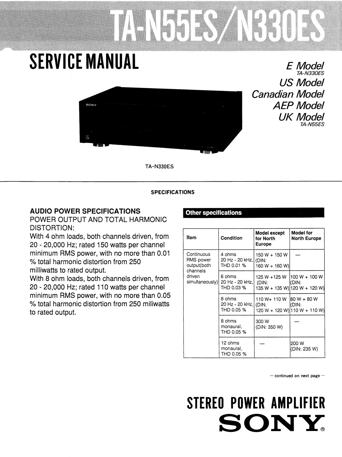 Sony TAN-330-ES Service manual