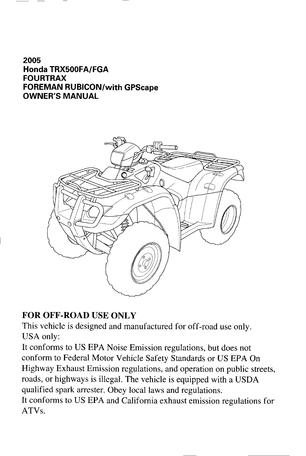 HONDA TRX500FA/FGA 2005 User Manual