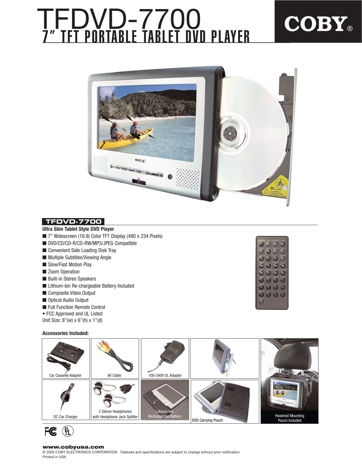 COBY electronic TFDVD7700 User Manual