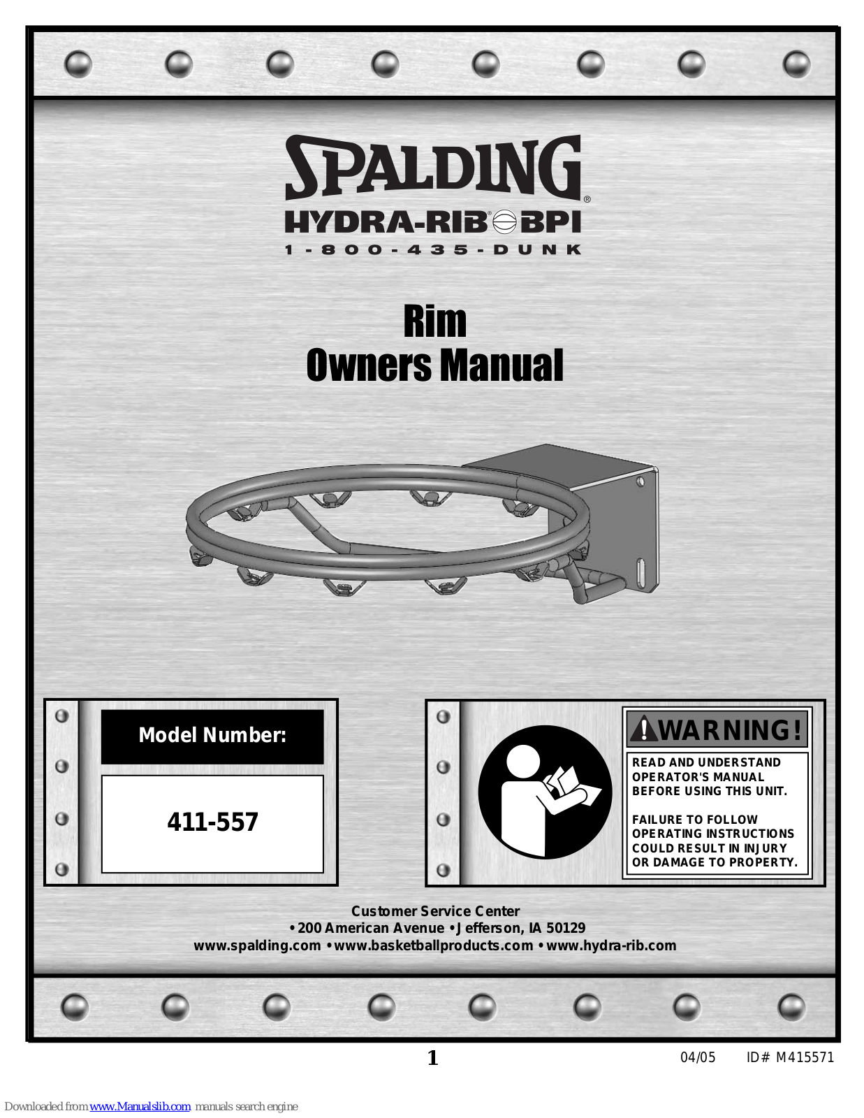 SPALDING M415571, 411-557 Owner's Manual