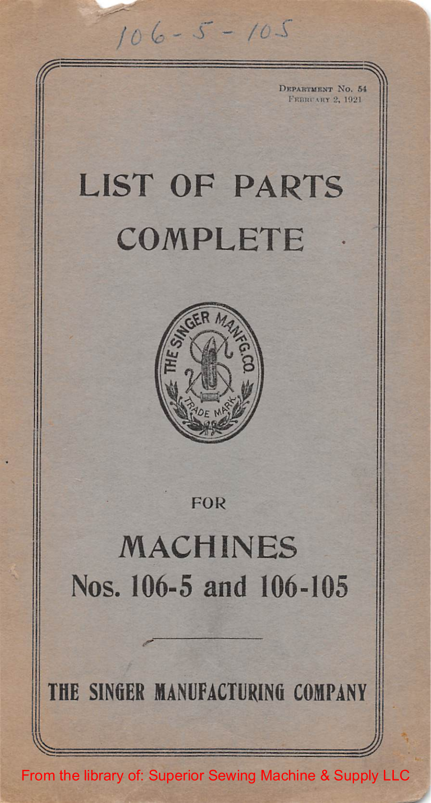 Singer 106-5, 106-105 User Manual - ManualMachine.com