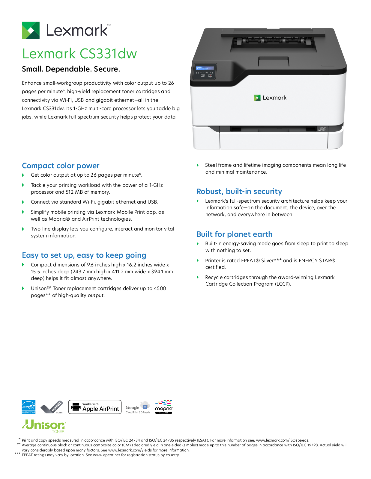 Lexmark CS331dw Datasheet